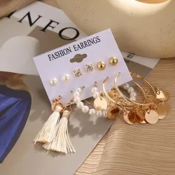 Stylish Golden 6 Pair Big Hoop Earrings Set (6 pairs)